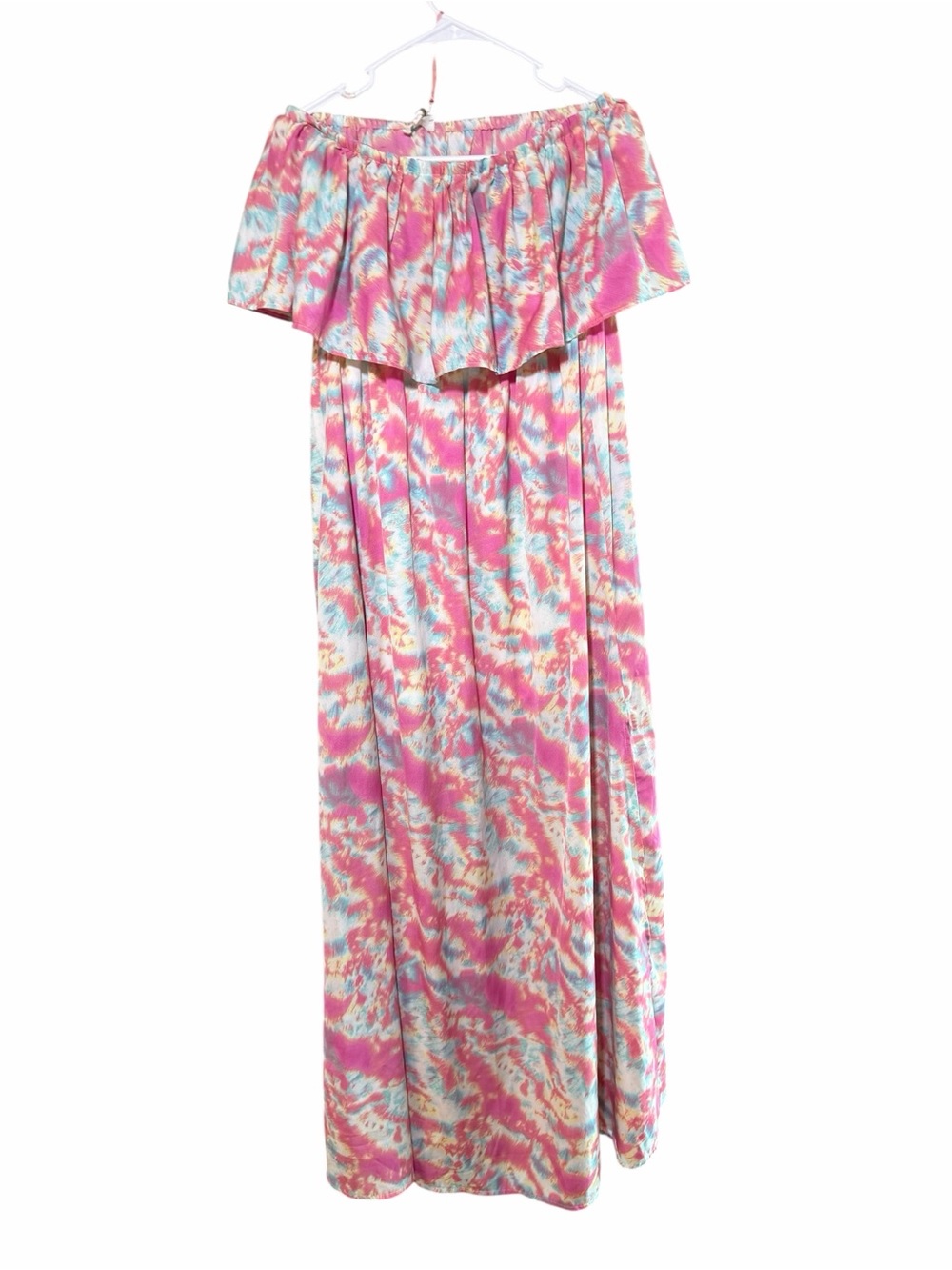 entro Strapless Maxi Dress in Pink, Blue & Cream Tie-Dye